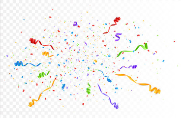 Confetti background vector isolated. Colorful bright confetti pieces. Holiday festive background