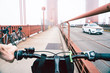 View from a bicycle on Golden Gate Bridge in San Francisco.