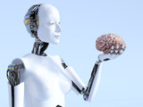 Fototapeta Morze - 3D rendering of female robot artificial intelligence concept.