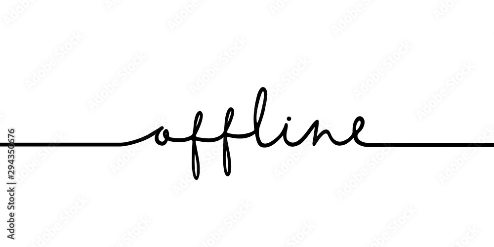 Offline - continuous one black line with word. Minimalistic drawing of phrase illustration - obrazy, fototapety, plakaty 