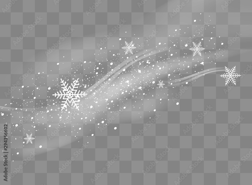 Snow and wind on a transparent background. White gradient decorative element.vector illustration. winter and snow with fog. wind and fog. - obrazy, fototapety, plakaty 
