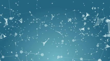 Wall Mural - abstract geometry flying wireframe network and connecting dot in space on blue background. security 