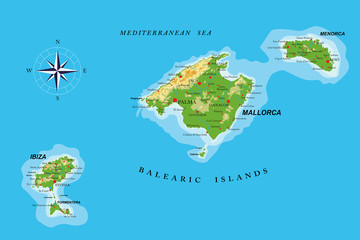 Wall Mural - Balearic islands physical map