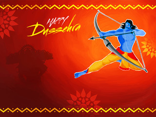 Wall Mural - Hindu Mythological Lord Rama taking an aim against Demon Ravana concept for Dussehra Festival celebration.