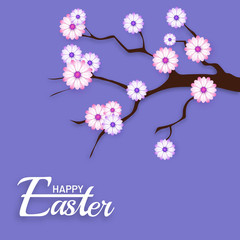 Sticker - Illustration of floral branch on purple background for Happy Easter celebration concept.