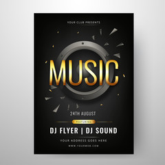 Poster - Music party template or flyer design with time, date and venue details.