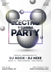 Sticker - Electro sound party template or flyer design with abstract elements on white background.