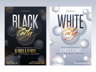 white and black sensation party flyer with time, date and venue details.