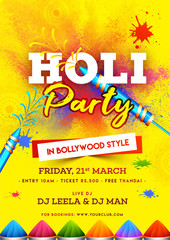 Canvas Print - Holi Party template or flyer design with time, date and venue details.