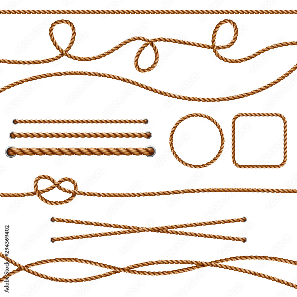 Fiber ropes. Straight brown realistic threads ropes crossing marine knots  vector pictures. Illustration brown cord and knot, rope fiber isolated  Stock Vector | Adobe Stock, image size:1000x1000
