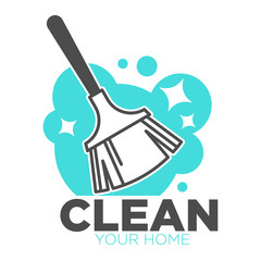Sticker - Broomstick and soap, cleaning tool isolated icon, household
