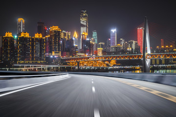 Poster - The expressway and the modern city skyline are in Chongqing, China.