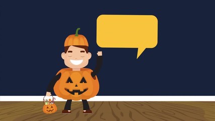 Poster - halloween boy with pumpkin disguised and speech bubble