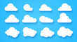 © Ihor - Clouds set isolated on a blue background. Simple cute cartoon design. Modern icon or logo collection. Realistic elements. Flat style vector illustration.