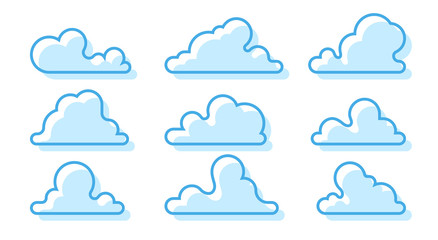 Wall Mural - clouds set isolated on a white background. simple cute cartoon design. modern icon or logo collectio