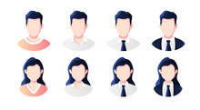 People Avatars Set. Businessman, Office Worker In Suit. Profile Picture Icons. Male And Female Faces. Cute Cartoon Modern Simple Design. Beautiful Colorful Template. Flat Style Vector Illustration.