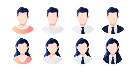Wall Mural - People avatars set. Businessman, office worker in suit. Profile picture icons. Male and female faces. Cute cartoon modern simple design. Beautiful colorful template. Flat style vector illustration.