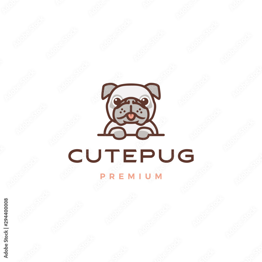 cute pug dog cartoon character mascot logo vector icon illustration ...