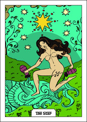 Sticker -  Beautiful illustration with girl - card for tarot - the star.