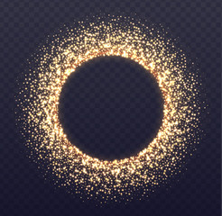 Wall Mural - glowing circle frame with sparkles. flying golden dust isolated on transparent background. new year,