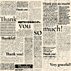 Aufkleber - Seamless background pattern. Imitation of halftone newspaper with worlds Thank you, grateful, thankful. Vector image.