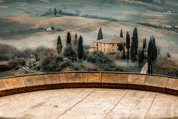 Poster - Autumn landscape of Tuscany and fall time.  Free space for your decoration. 