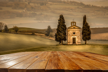 Sticker - Autumn landscape of Tuscany and fall time.  Free space for your decoration. 