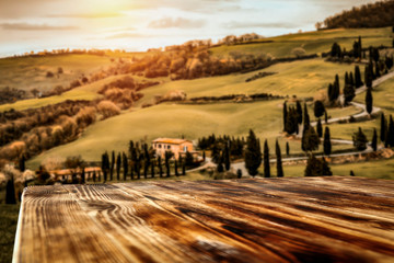 Sticker - Autumn landscape of Tuscany and fall time.  Free space for your decoration. 