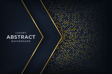 Abstract luxury dark background with a combination glowing golden dots. Overlap modern background