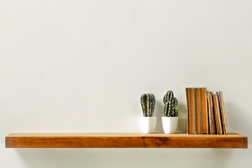Wall Mural - wooden kitchen shelf of free space for your decoration and gray wall space