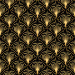 Art Deco Pattern. Seamless black and gold background
