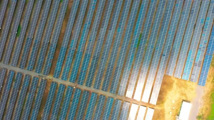 Canvas Print - Solar Photovoltaic of aerial top view, solar plant rows array of ground mount system Installation
