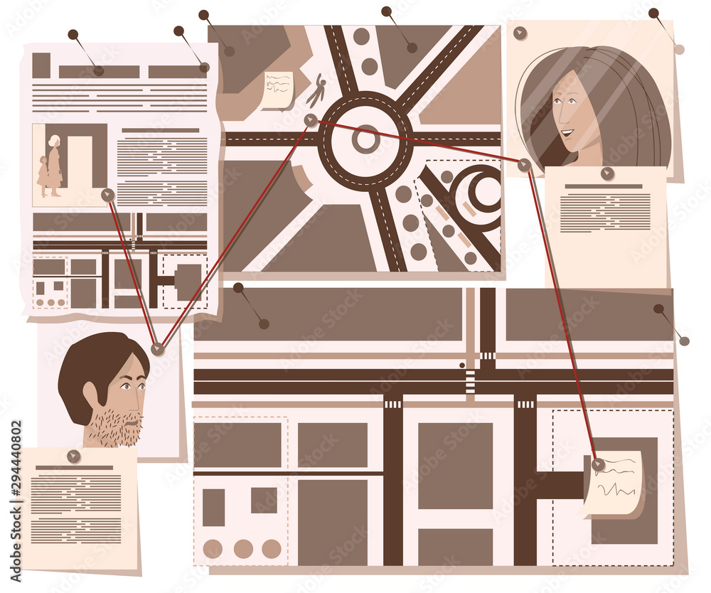 Detective board. Crime investigation concept. Flat vector illustration ...