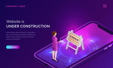 Wall Mural - website under construction, maintenance work or error page isometric concept vector illustration. mo
