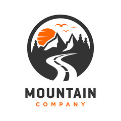 Wall Mural - circular mountain landscape logo design