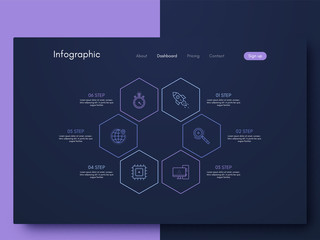 Vector graphics infographics with six options. Template for creating mobile applications, workflow layout, diagram, banner, web design, business reports with 6 steps