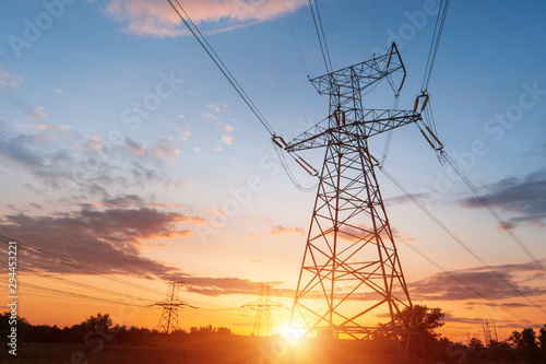 Fotomural Electrical substation silhouette on the dramatic sunset background