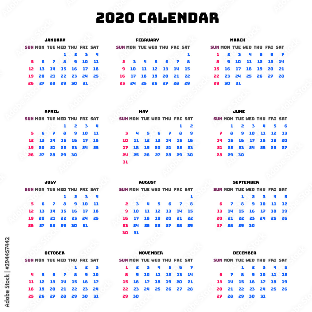 Simply design Desk Calendar of 2020 year template. Week starts on ...