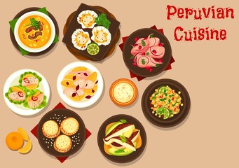 Wall Mural - Peruvian fish ceviche, meat soup, vegetable salad