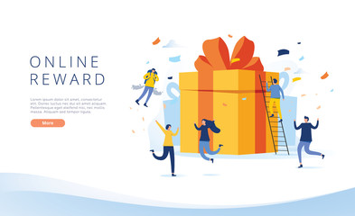 online reward , group of happy people receive a gift box vector illustration concept, referral progr