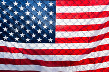 US-American Flag On Fence, Close Up