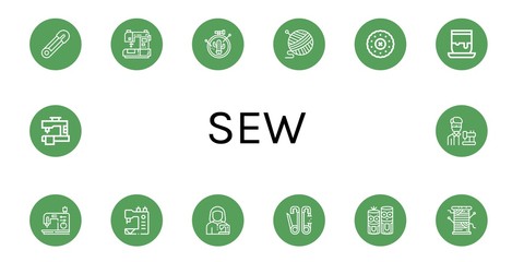 Sticker - Set of sew icons such as Safety pin, Sewing machine, Embroidery, Yarn, Handicrafts, Tailor, Model craft, Thread , sew