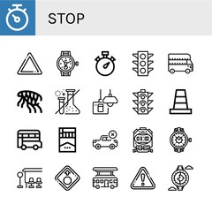 Sticker - Set of stop icons such as Stopwatch, Warning, Watch, Traffic light, Bus, Flea, Forbidden, Turn off, Cone, Cigarette, Bus stop, Stop sign ,