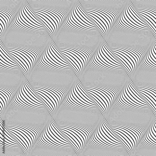 Seamless diamonds op art pattern. Wavy lines texture.