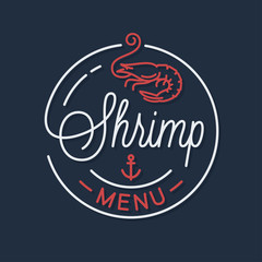 Canvas Print - Shrimp menu logo. Round linear logo of shrimp shop