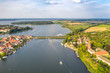 Aerial panoramic view of the beautiful town of Malchow in the Mecklenburg Lake District, Germany