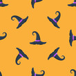 Witch hat seamless pattern. Vector Halloween background