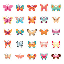 Color Flat Butterfly Set. Butterflies Vector Collection Spring. Vintage Insects Vector Collection Isolated On White Background