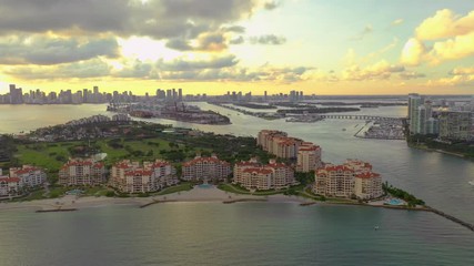Wall Mural - Aerial drone flying by Fisher Island Miami Beach FL