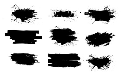 Fototapete - Ink splashes set.High level of tracing. Black inked splatter dirt stain splatter spray splash with drops blots isolated vector grunge silhouette set. Vector collection
